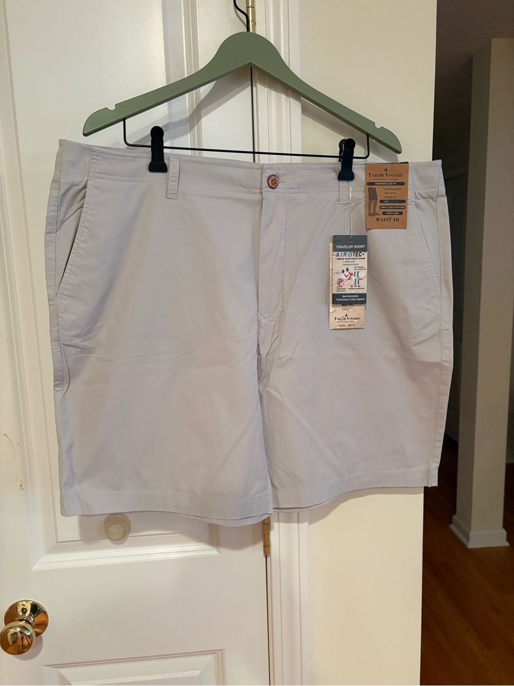 Tailor Vintage Traveler Flat Front Airotec Stretch Walking Shorts—Summer Khaki